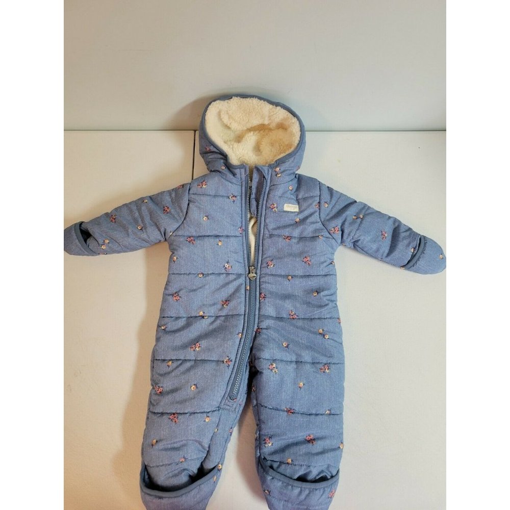 Oshkosh B'Gosh Baby 6/9M Sherpa Lined Pram Snowsuit Floral Hooded One Piece